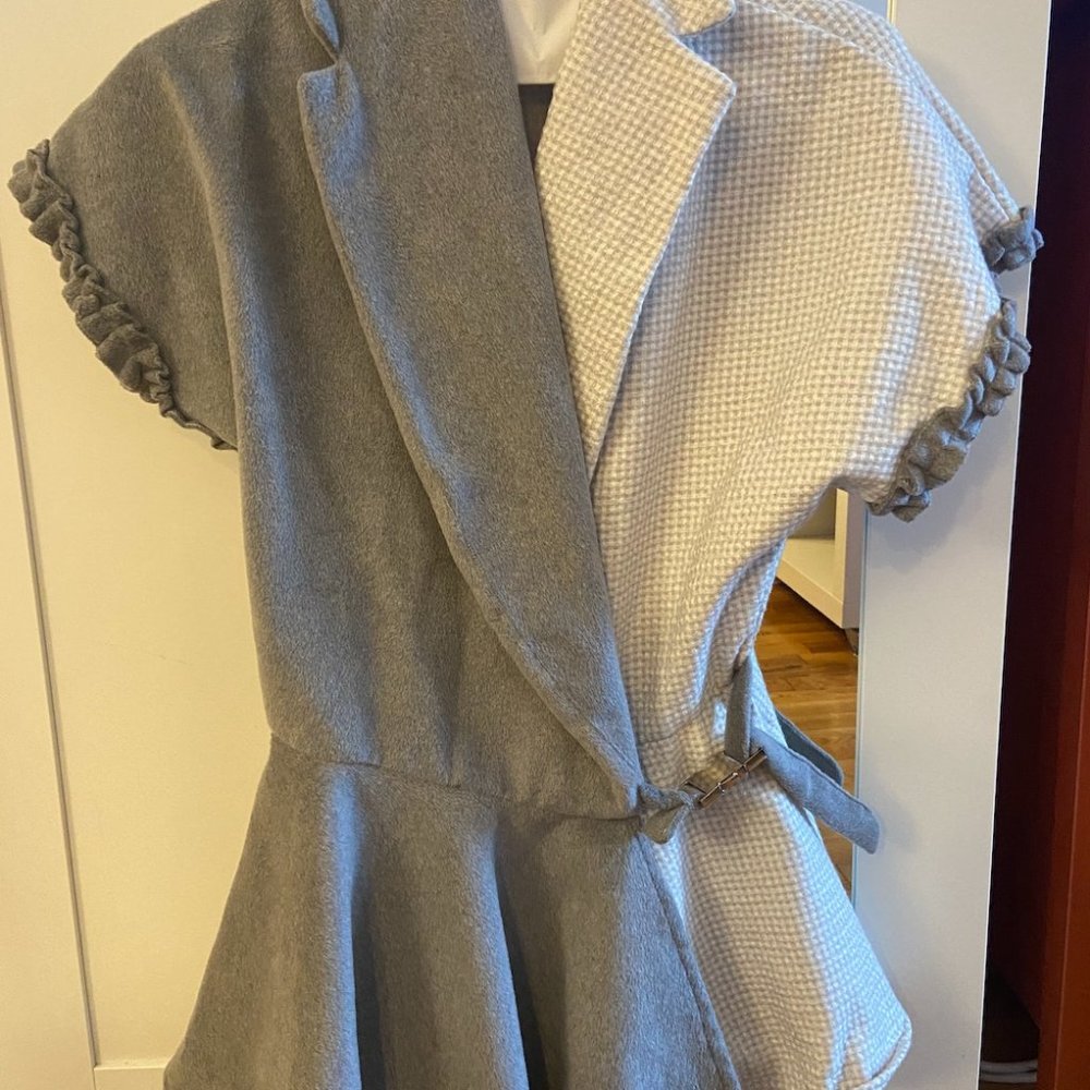 Chic Oversized Grey & Black Wrap Top/Jacket (Sz 6)